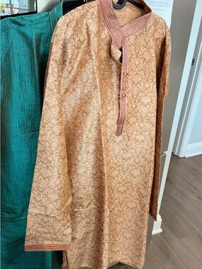 Embroidered Beige Gold Kurta Top